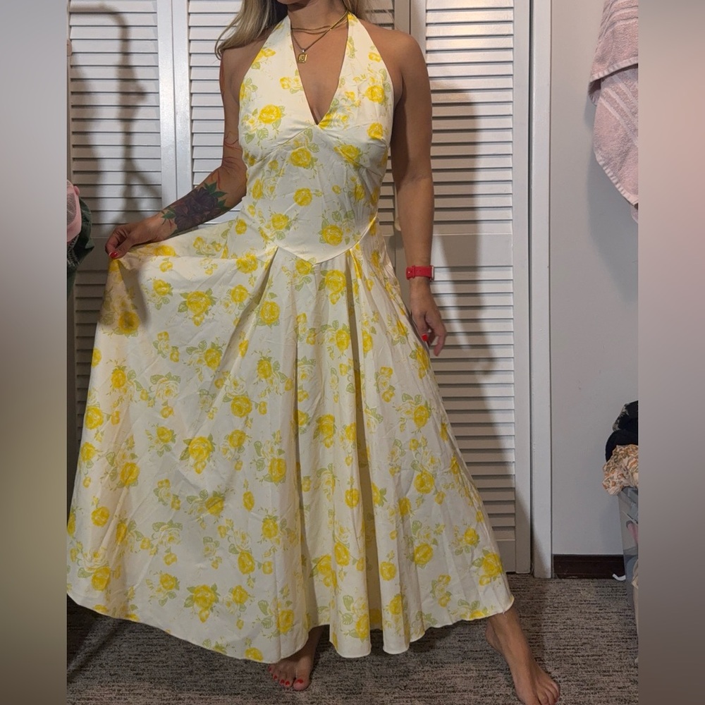 SHEIN Yellow Floral Backless Dress